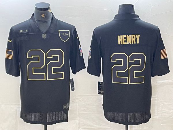 Men Baltimore Ravens 22 Henry Black retro gold 2024 Nike Limited NFL Jersey